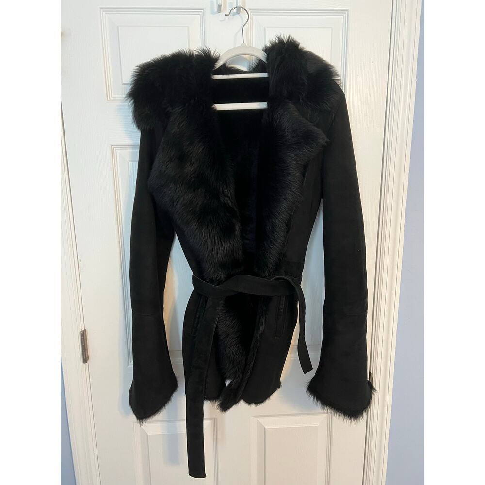 Vakko Black Faux Fur Hooded Jacket ptp 21 large